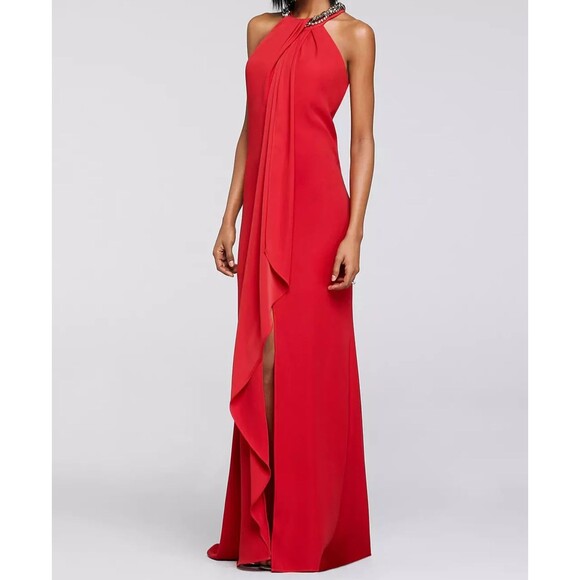 Ignite Evenings Cascading Crepe Dress Beaded High Neckline Sz 10 Hoco Holiday - Picture 1 of 11